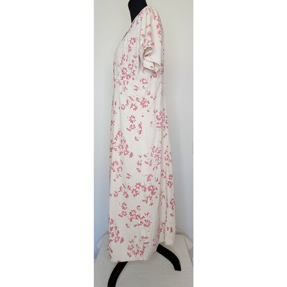 SILK EXCHANGE Vintage 90's 100% Silk Floral Print Button Front Midi Dress sz M - Picture 4 of 8